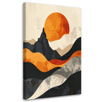 BILD auf Leinwand, Abstrakte Landschaft mit orangefarbener Sonne - Orange, Textil (70/100cm) - Feeby