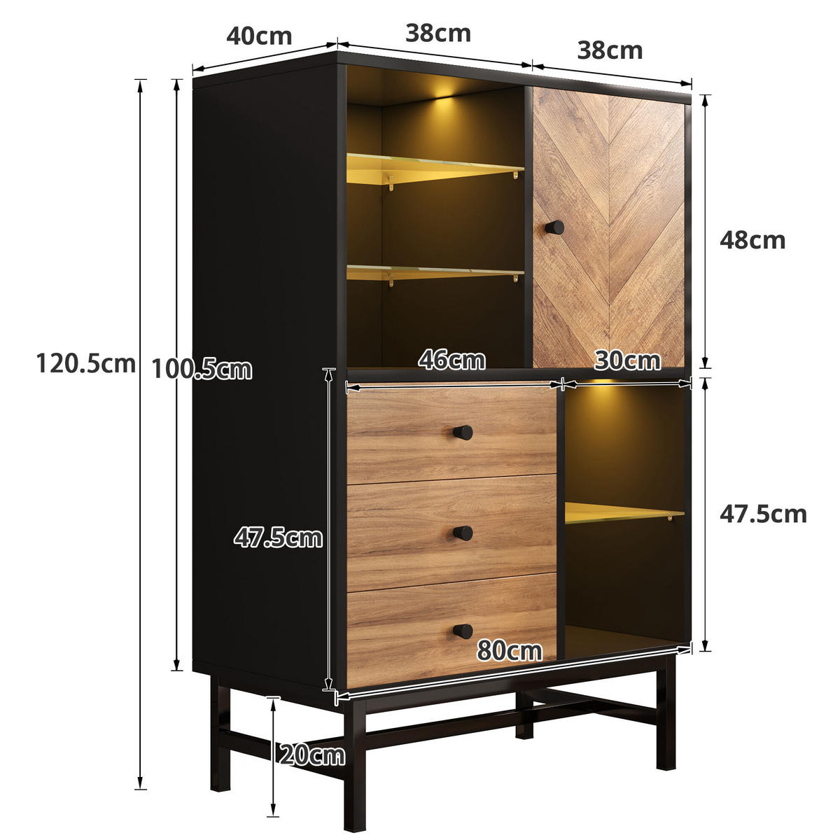 HIGHBOARD Schwarz 80/40/120,5 cm - Schwarz, Holzwerkstoff (40/120.5/80cm) - Urban Meuble