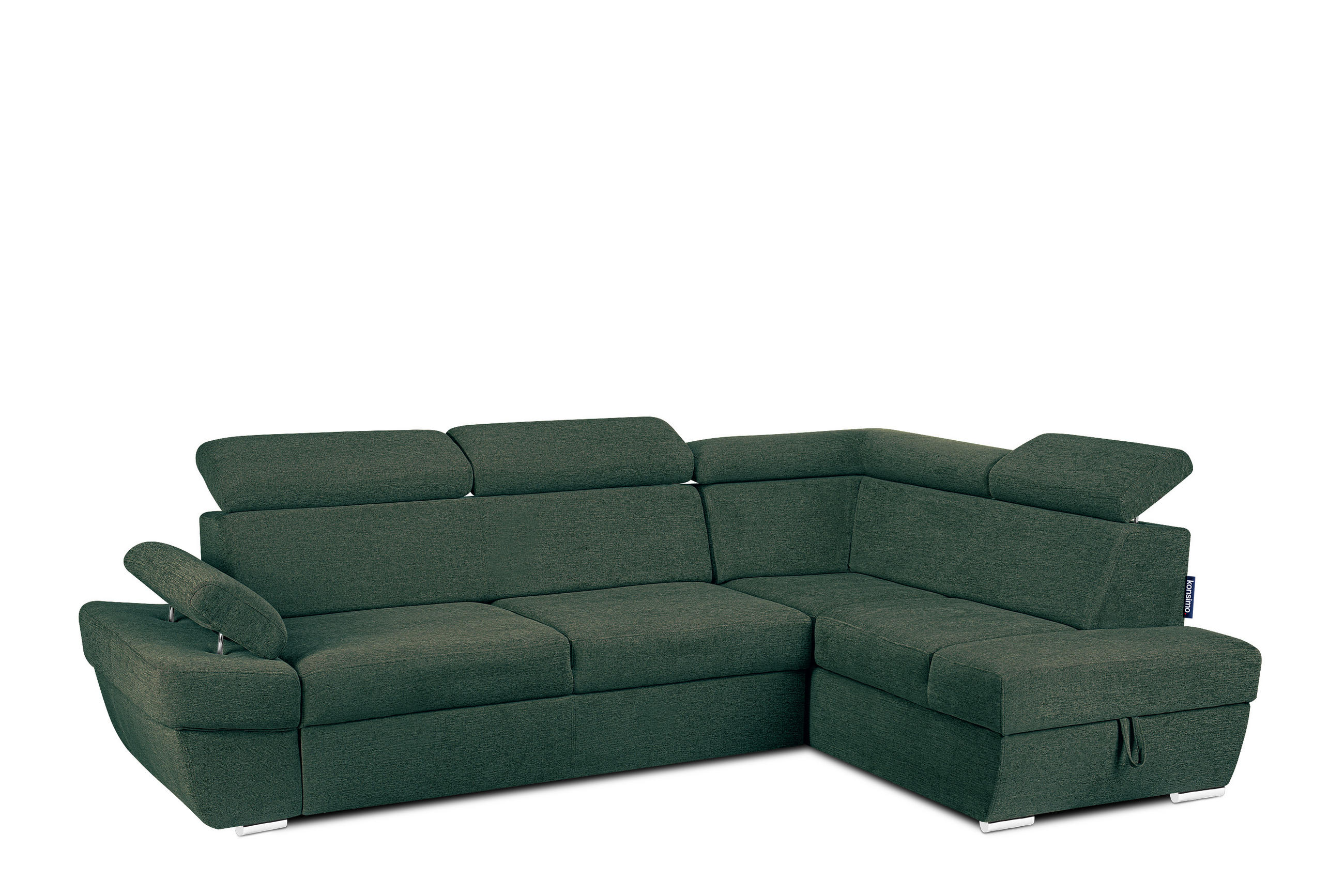 SCHLAFECKSOFA RATLO rechts 4/5-Sitzer mit Bettkasten in Lederoptik, grün - Silberfarben/Grün, Textil (270/190cm) - KONSIMO®