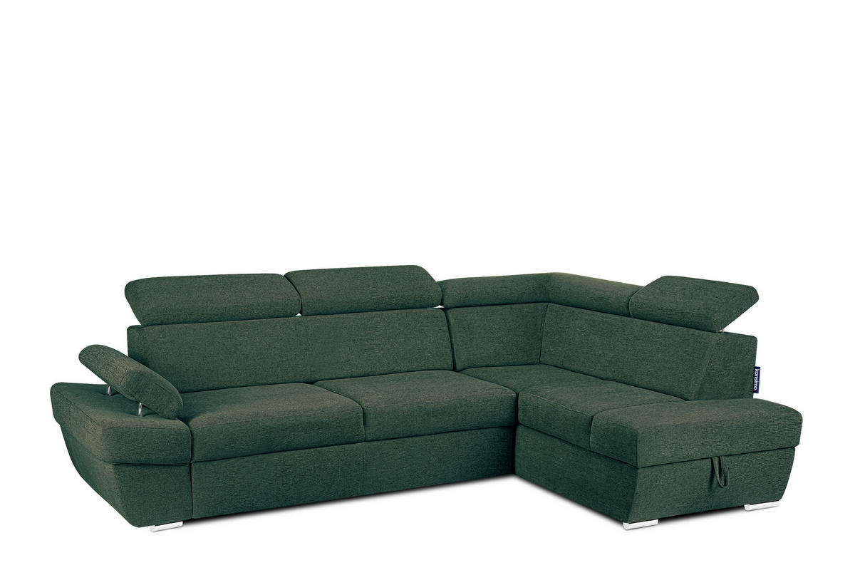 SCHLAFECKSOFA RATLO rechts 4/5-Sitzer mit Bettkasten in Lederoptik, grün - Silberfarben/Grün, Textil (270/190cm) - KONSIMO®