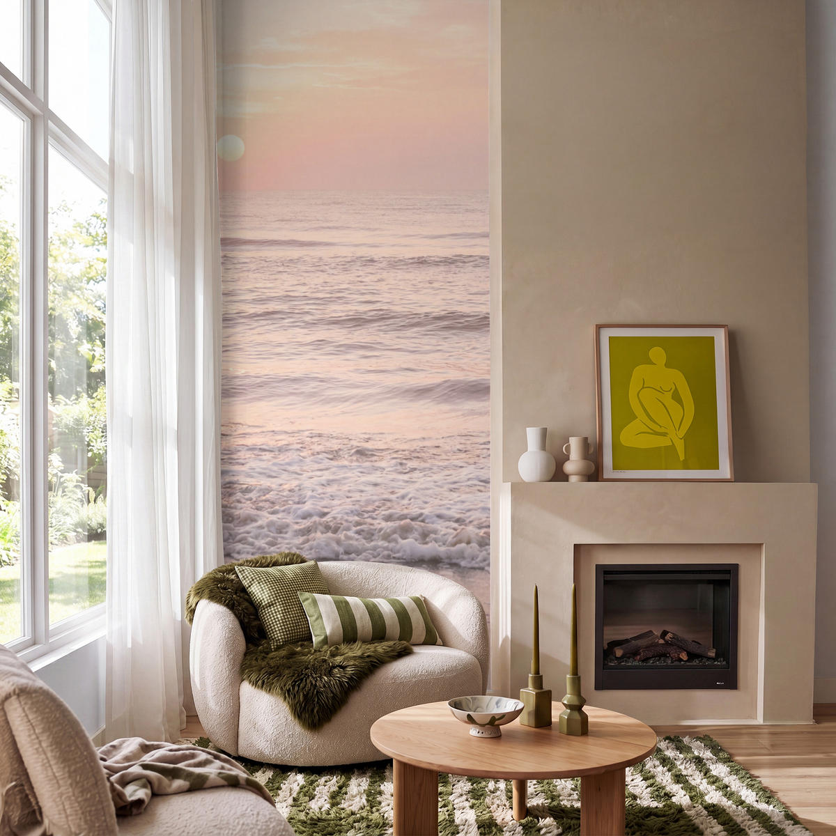 TAPETE - Sonne - Strand - Rosa - 120x280 cm - Hellrosa, Papier (120/280cm) - OnlyWow