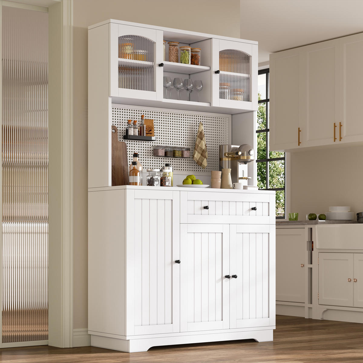 VITRINE 103.5x40x180cm Weiß mit verstellbaren Böden - Weiß, Holzwerkstoff (103.5/180/40cm) - FLIEKS