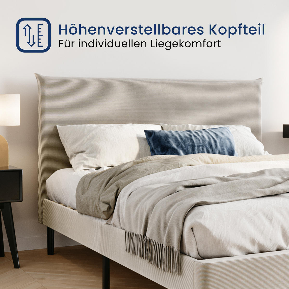 POLSTERBETT 160x200 cm Beige cord - Beige, Textil (160/200cm) - Home Collective