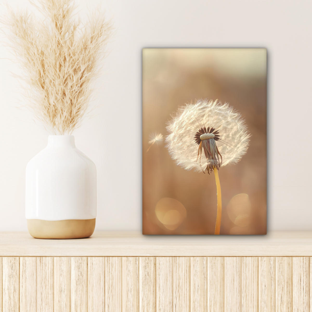 LEINWANDBILD Löwenzahn - Beige - Natur - Blume Deko Wohnzimmer 20x30 cm - Hellbraun, Textil (20/30cm) - MuchoWow