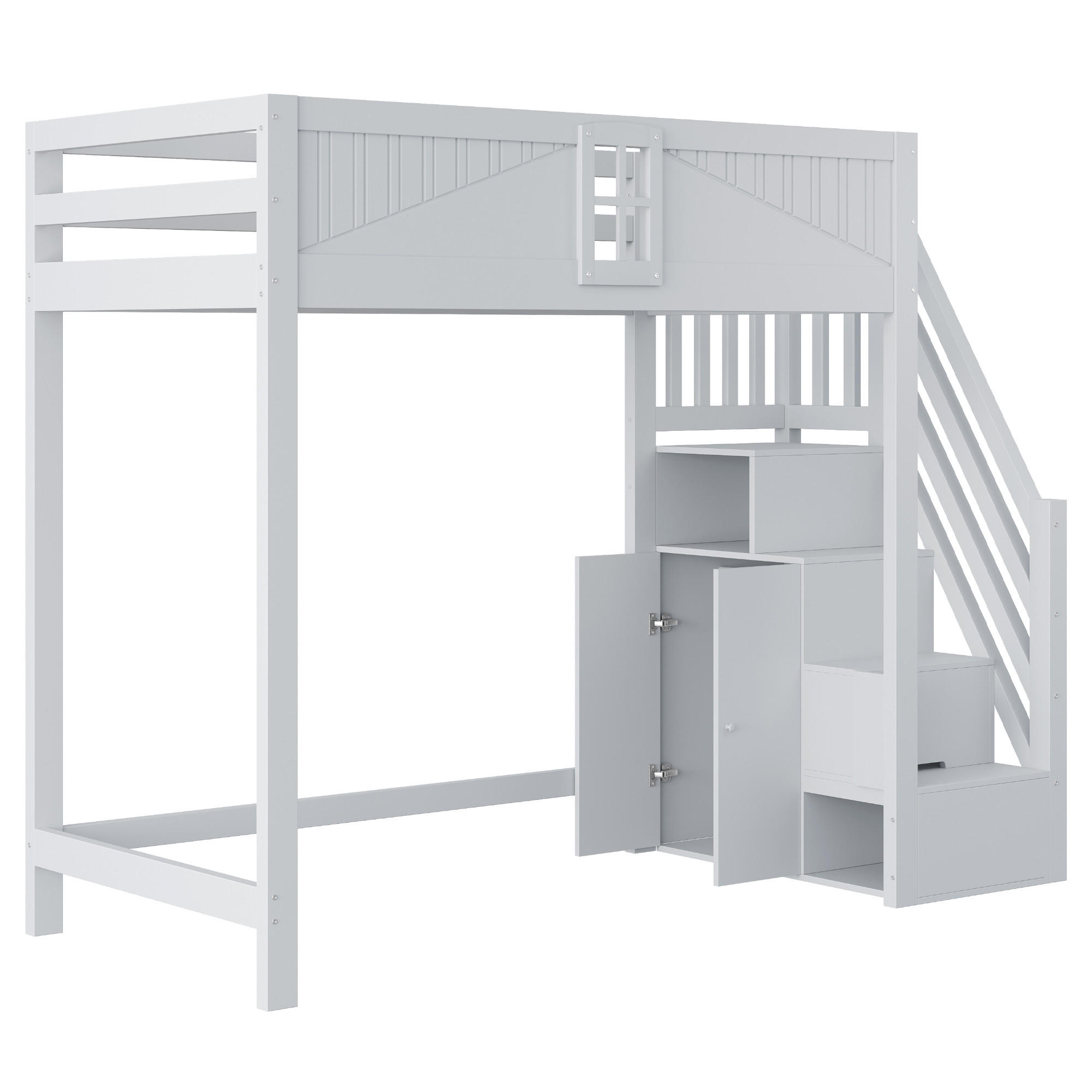 HOCHBETT 90/200 cm in Grau mit Ablagen und Leiter Massivholz-Design - Grau, Holz (90/200cm) - STILVORA