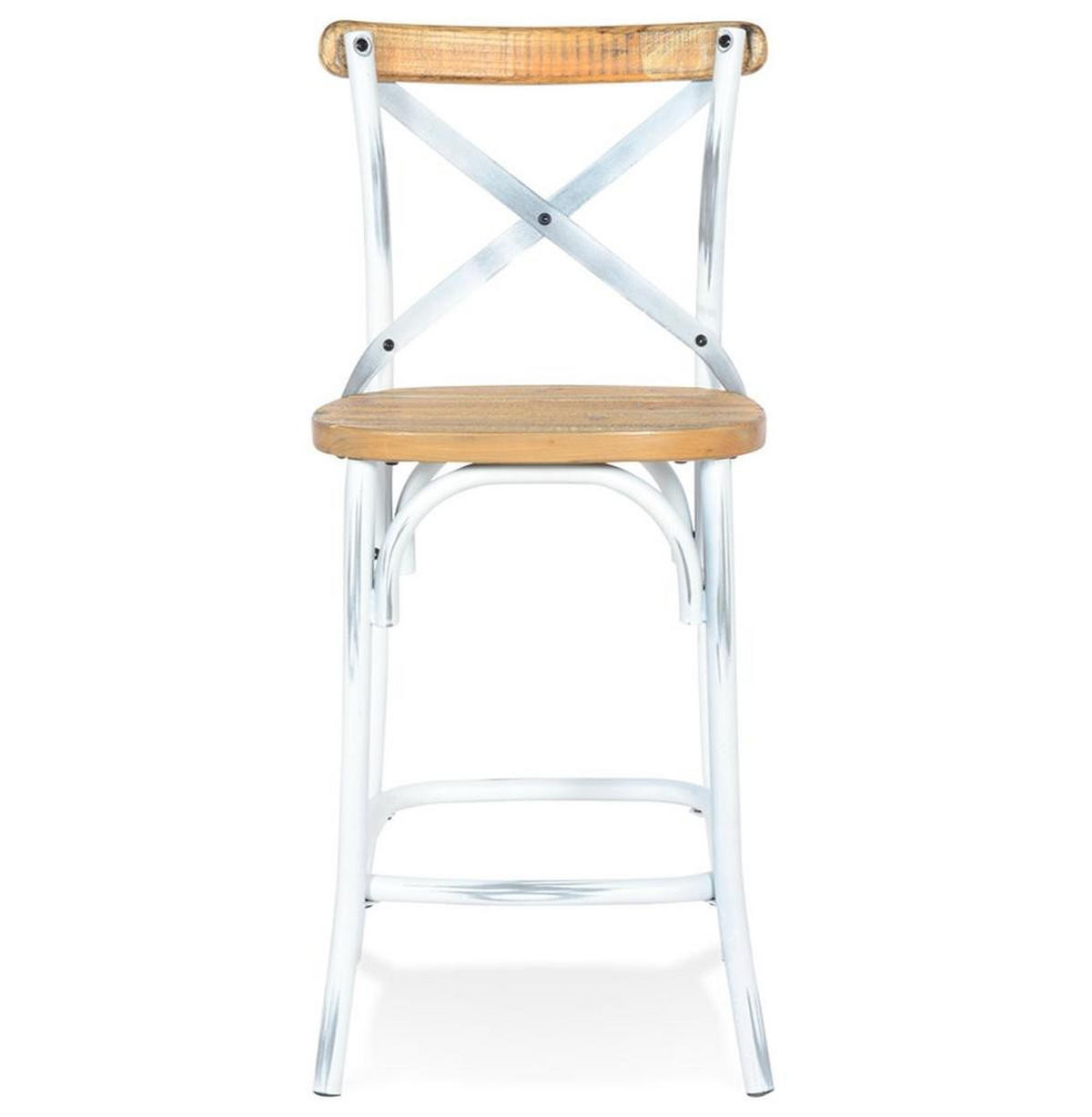 BARHOCKER Altholz Metallgestell Sitzhöhe 65cm Rückenlehne SILARO MINI, Braun-Weiß 50x47x100 cm - Braun/Weiß, Holz/Metall (47/100/50cm) - KADIMA DESIGN