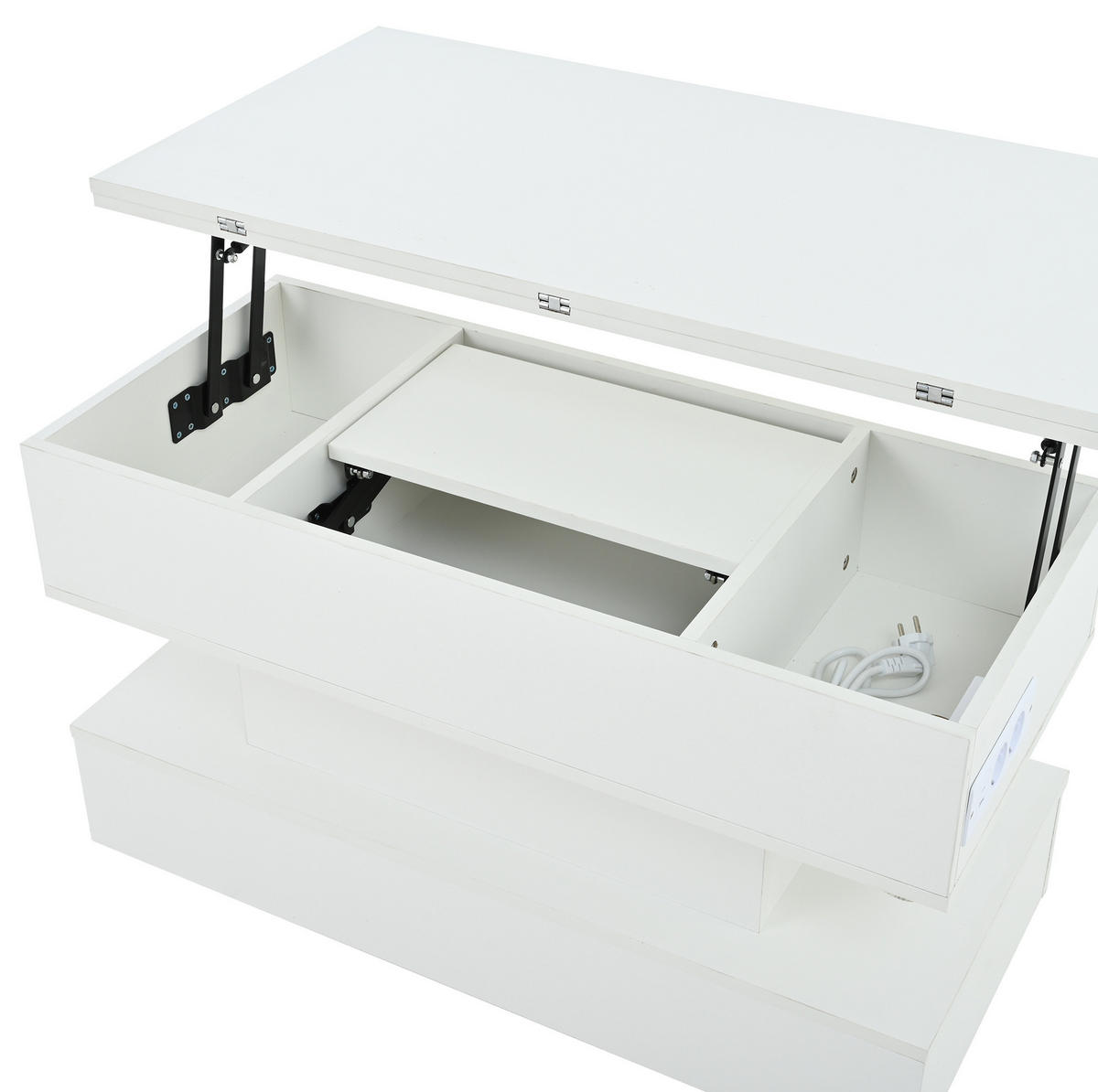 KONFERENČNÍ stolek 100/50/51,5 cm bílý z dřevotřísky se zdvihací deskou a LED - bílá, kompozitní dřevo (100/50/51.5cm) - OKWISH