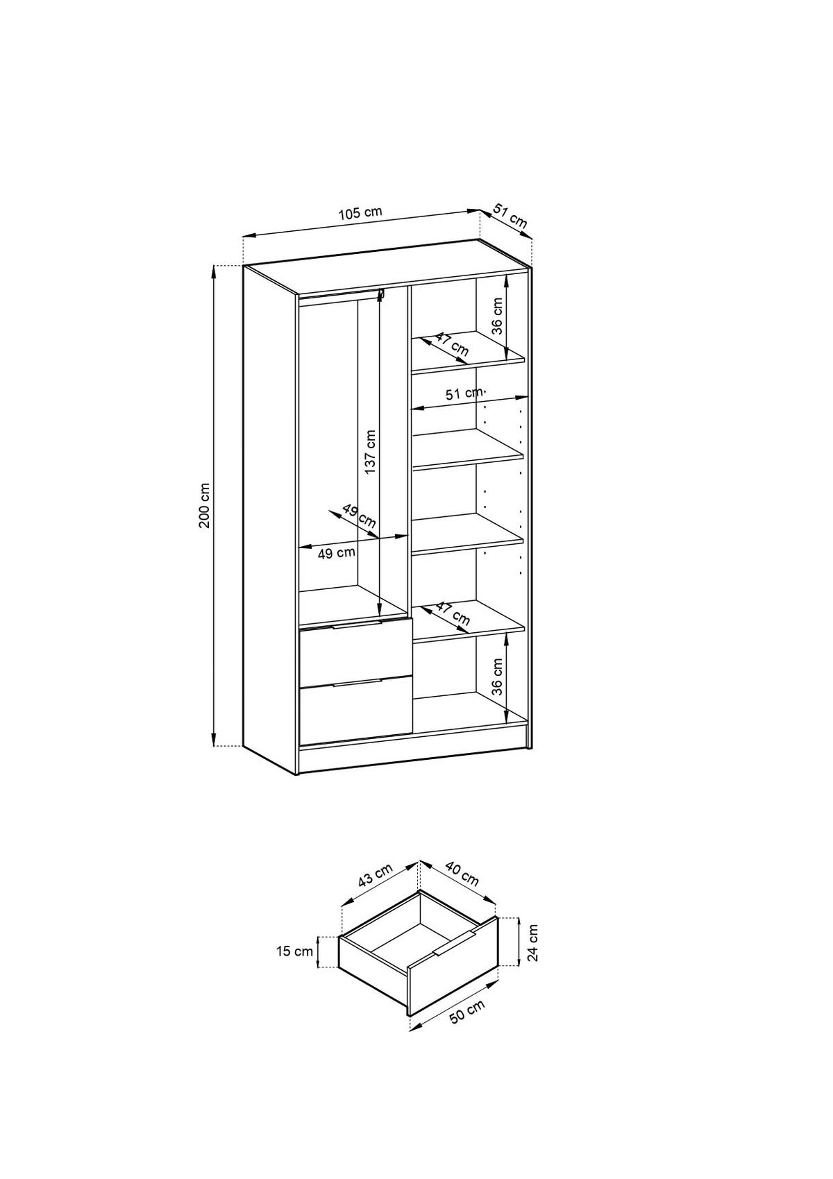 KLEIDERSCHRANK – 105 cm – Nelly – Kaschmir - Kaschmir, Holzwerkstoff (105/200/51cm) - hi-markt