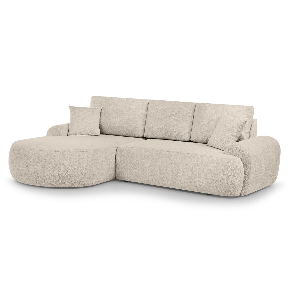 ECKSOFA Teddy L Beige, Bouclé-Stoff, links - Beige/Schwarz, Textil (270/170cm) - Beautysofa