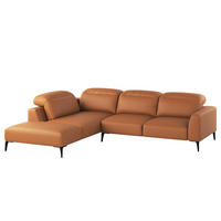 ECKSOFA mit Ottomane - Cognac/Schwarz, Leder/Metall (263/238cm) - home24