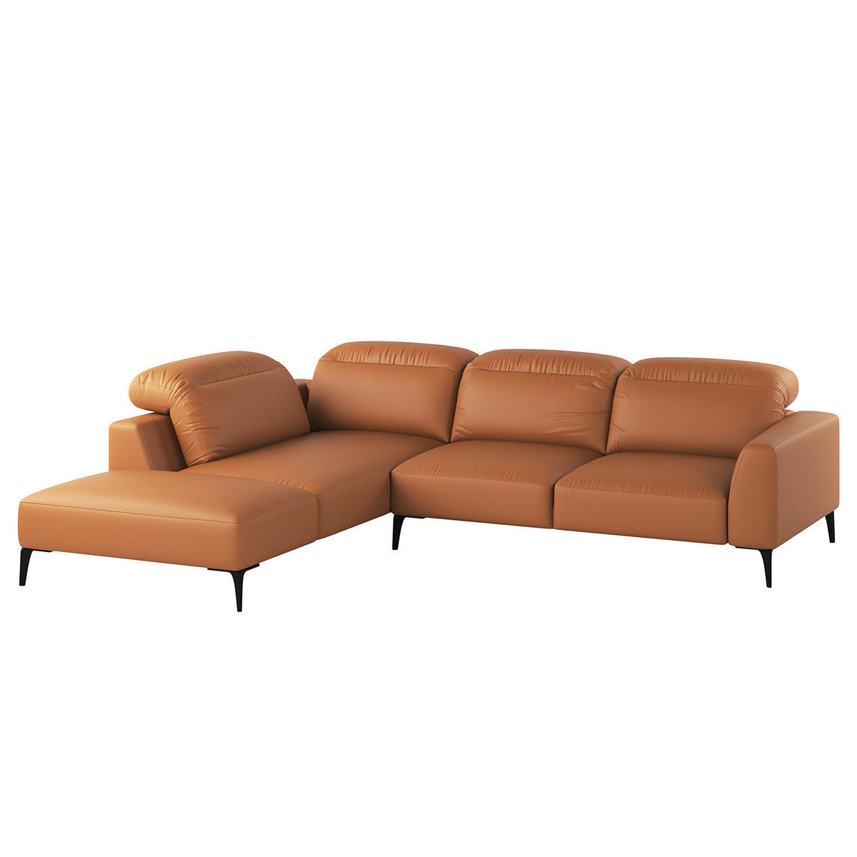 ECKSOFA mit Ottomane - Cognac/Schwarz, Leder/Metall (263/238cm) - home24