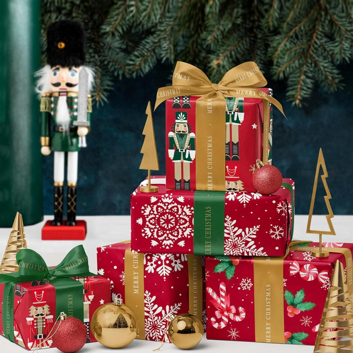 GESCHENKPAPIER 3er Set Weihnachtsmotive 43,2 cm x 3 m - Rot, Papier (4/44/10cm)