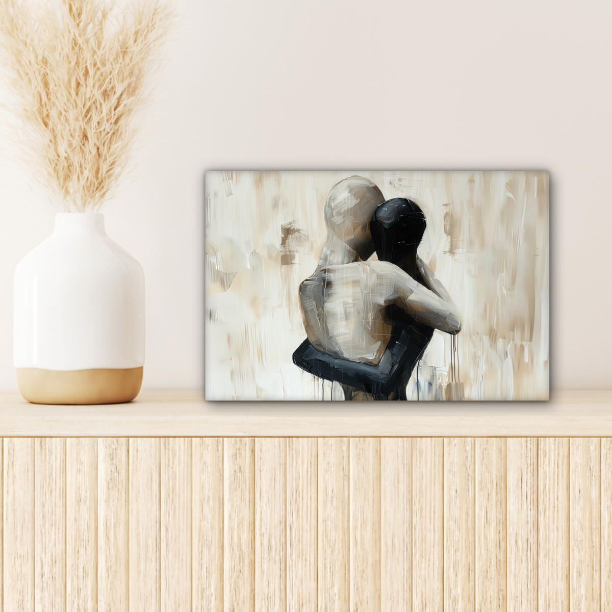 LEINWANDBILD Abstrakt - Liebe - Schwarz und weiß - Modern 30x20 cm - Schwarz, Textil (30/20cm) - MuchoWow