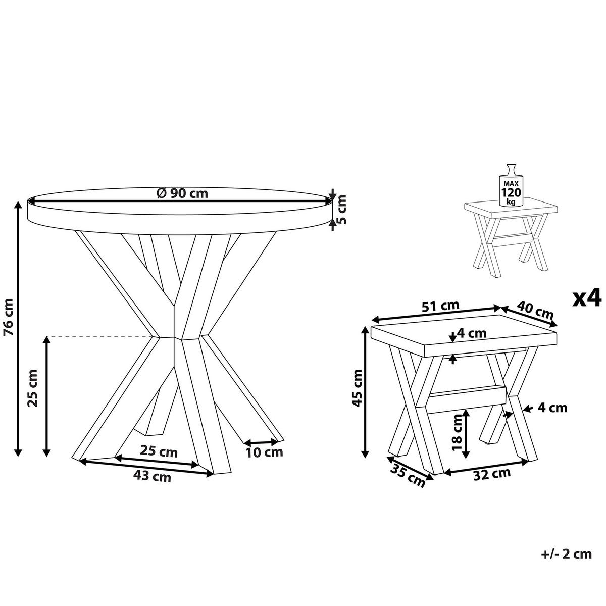 GARTENMÖBEL SET 4-Sitzer Faserzement grau 5-teilig Tisch 90 cm Olbia - Hellbraun/Grau, Stein - Beliani