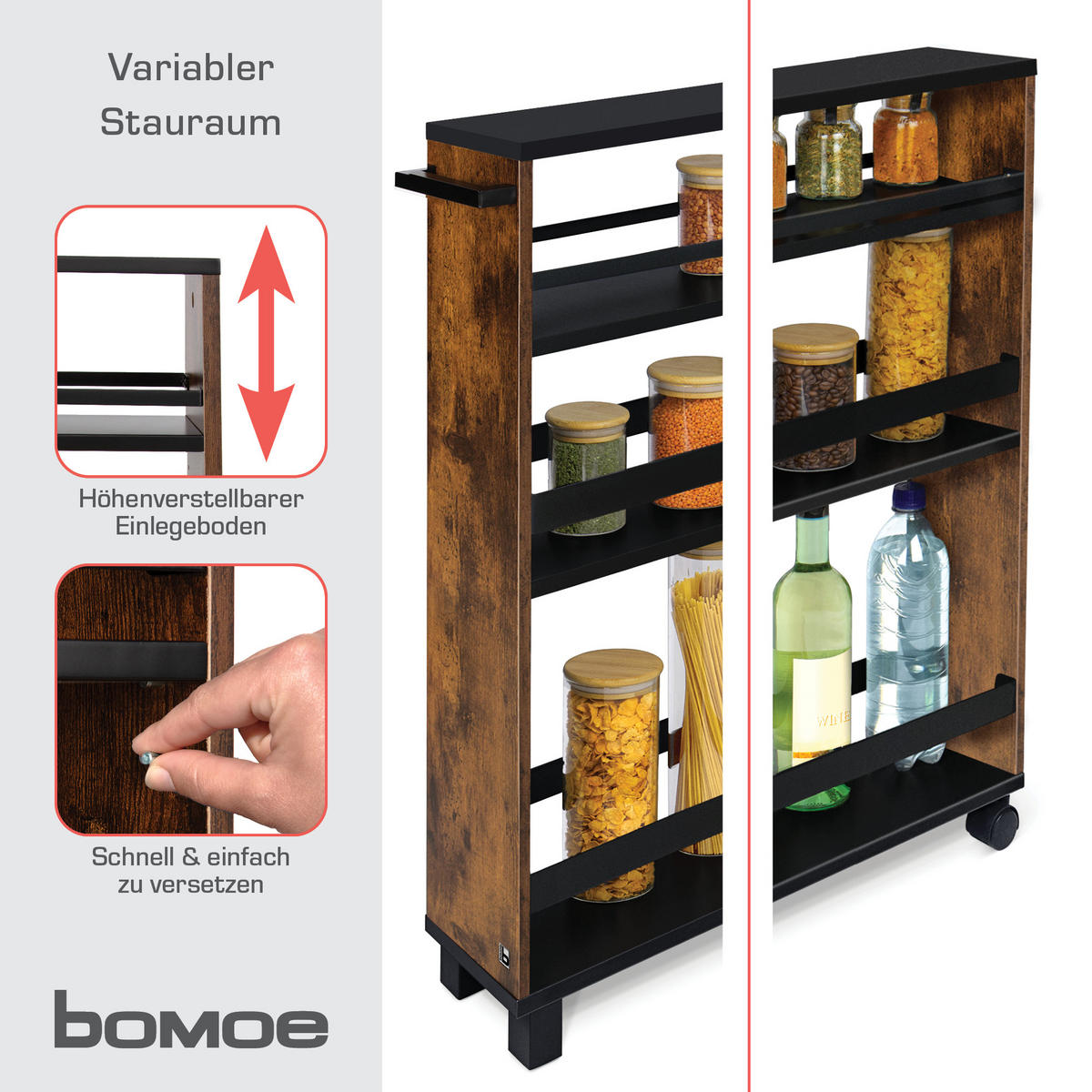 KÜCHENWAGEN Hylla Schwarz-Braun - Multicolor, Naturmaterialien/Holz (15/79/50cm) - BoMoe