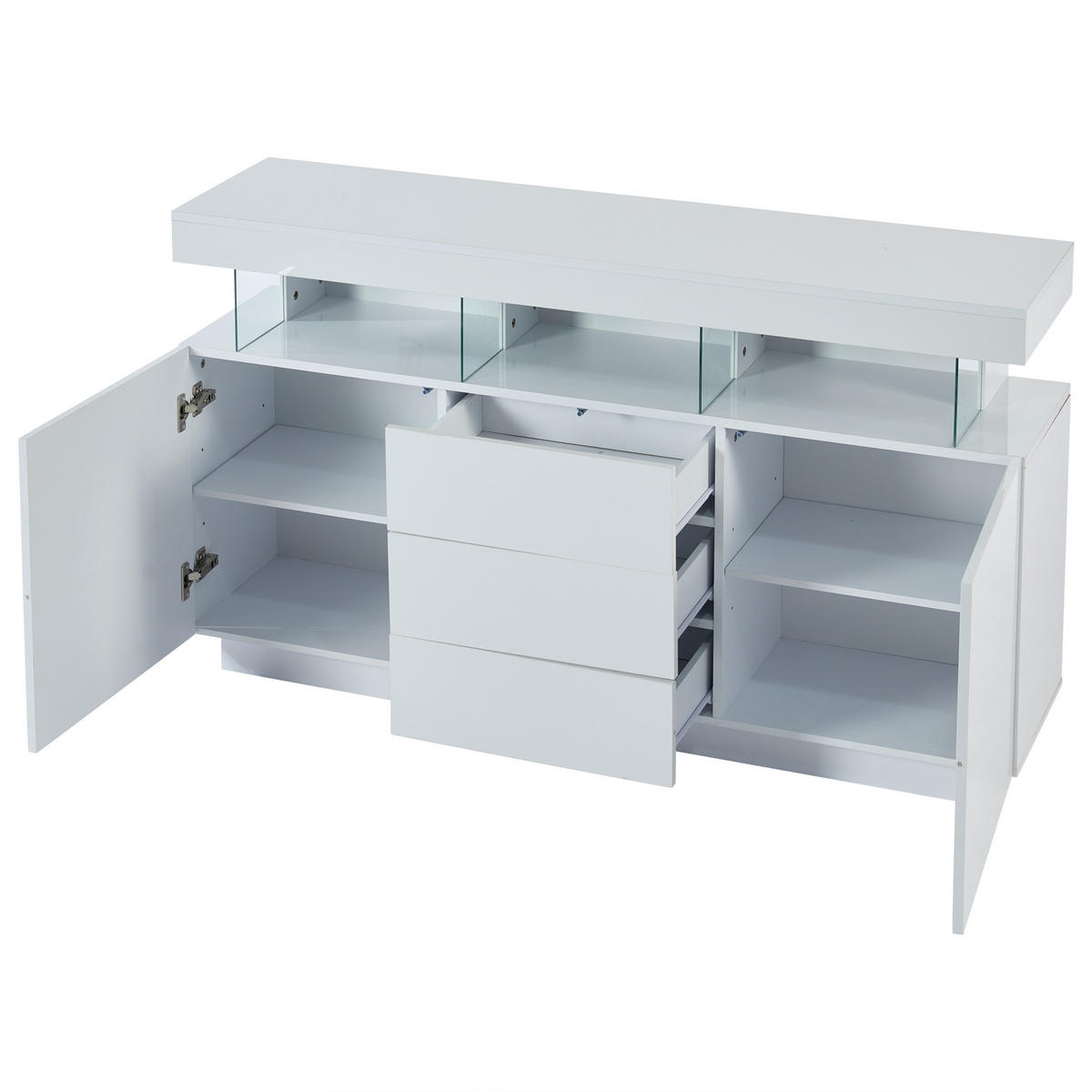 SIDEBOARD DE-37748 mit LED-Beleuchtung und 3 Schubladen Weiß - Weiß, Holzwerkstoff (140/80/35cm) - ComfortXL