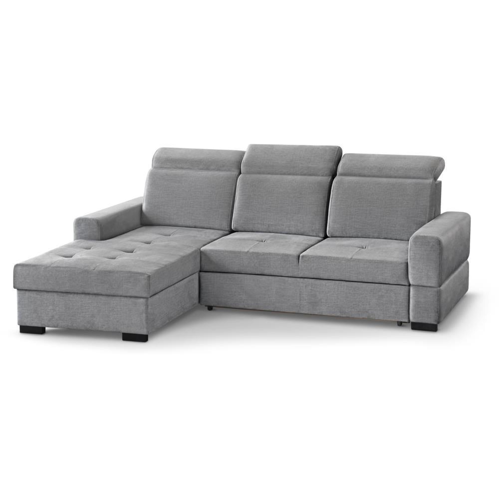ECKSCHLAFSOFA Alex Mini hellgrau links - Hellgrau/Schwarz, Textil (245/185cm) - Beautysofa