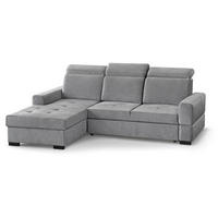 ECKSCHLAFSOFA Alex Mini hellgrau links - Hellgrau/Schwarz, Textil (245/185cm) - Beautysofa