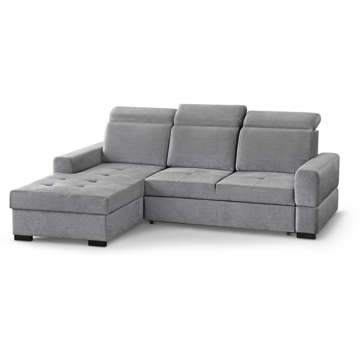 ECKSCHLAFSOFA Alex Mini hellgrau links - Hellgrau/Schwarz, Textil (245/185cm) - Beautysofa