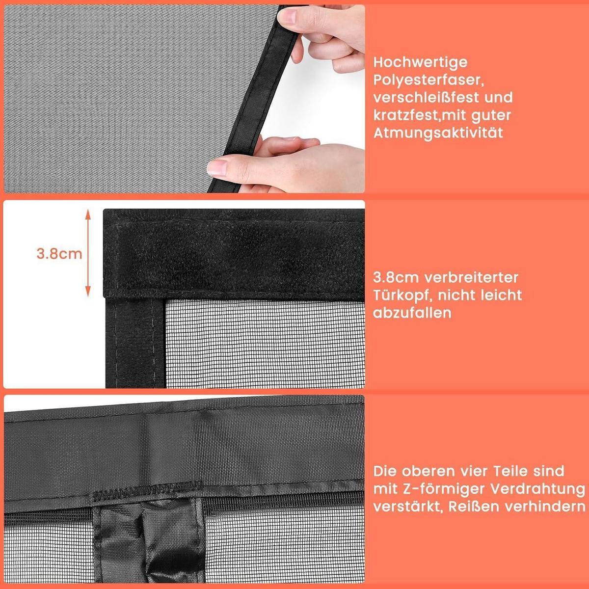 FLIEGENGITTER Tür 110 x 255 cm Schwarz mit Magnetverschluss - Schwarz, Textil (110/255/2cm)