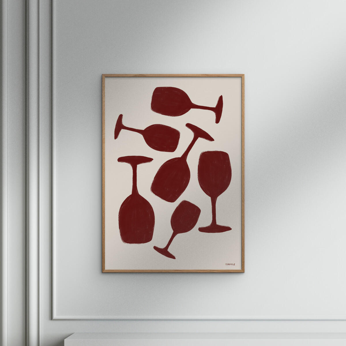 POSTER mit Rahmen Tara Royle - Abstract Wine Glasses - Eichefarben/Rot, Holz/Papier (30/40cm) - Poster&Frame