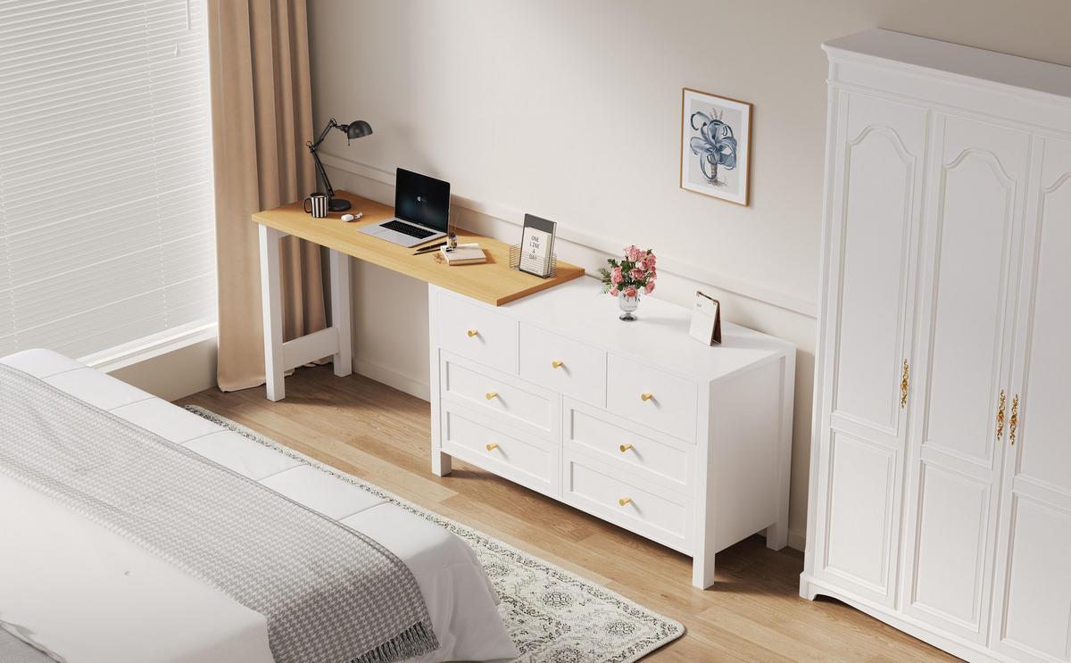 BÜROTISCH mit Schubladen und Aufbewahrung – Weiß Holzoptik - Weiß, Holzwerkstoff (40/120/70cm) - Urban Meuble