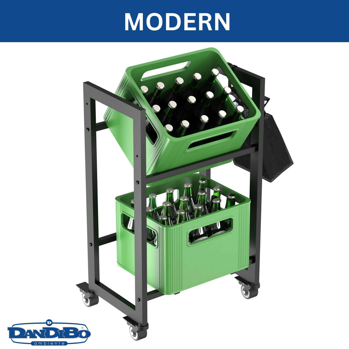 GETRÄNKEKISTENREGAL 6 Kisten mit Ablagefäche Rollen Haken Metall Schwarz - Schwarz, Metall (110/119/32cm) - DanDiBo