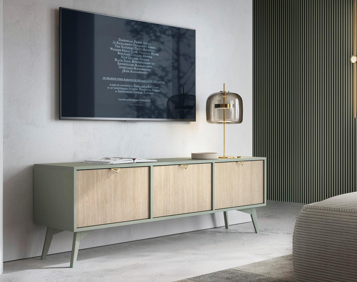 TV-SCHRANK Firr Eukalyptus - Eukalyptusholzfarben, Holzwerkstoff (158/52/38cm) - Bettso