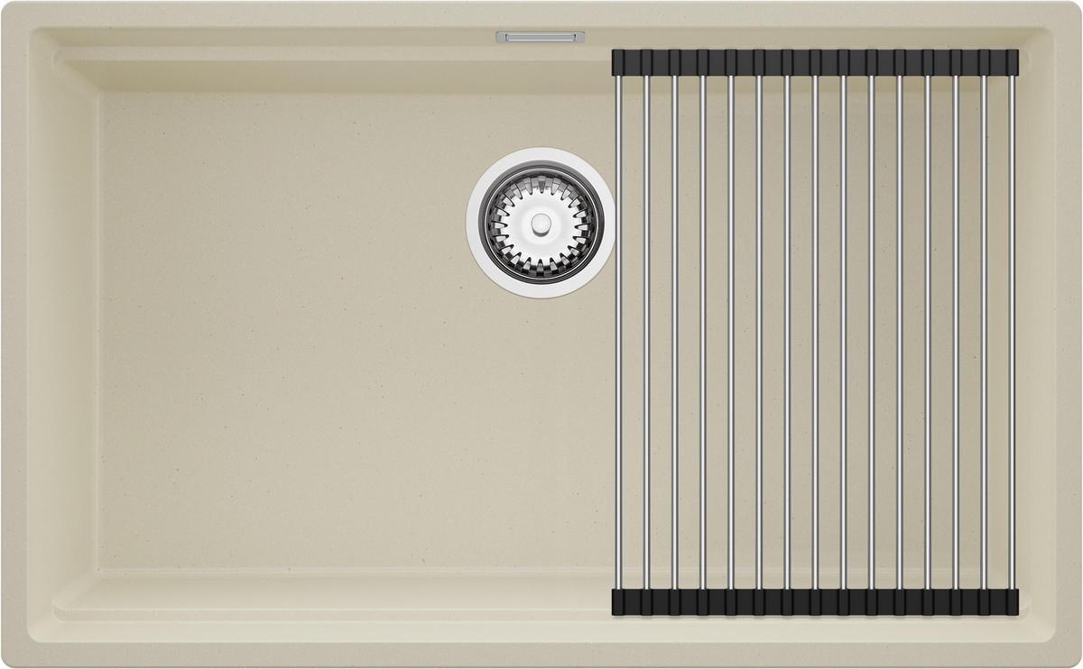 SPÜLBECKEN Praga Slim, 2-er set Beige 76/47 cm 1 Becken + Ablauf-Set + Aufrollbare Abtropffläche ab 80er Unterschrank - Chromfarben/Beige, Kunststoff (76/20/47cm) - Primagran