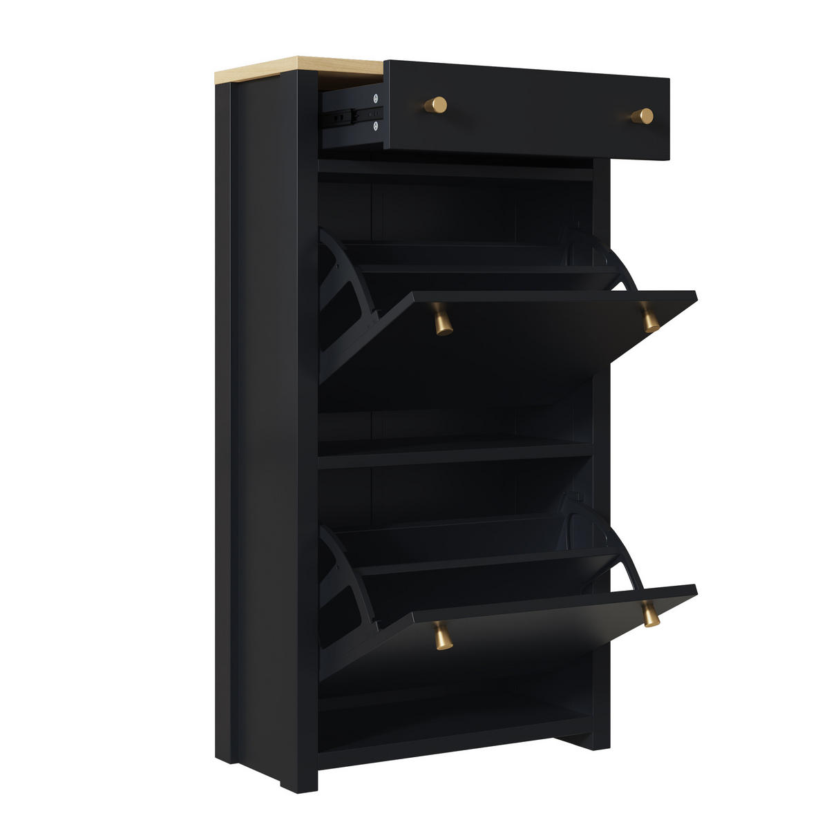 SCHUHSCHRANK Schwarz Holzoptik 2 Klappen Schublade Modern - Schwarz, Holzwerkstoff (50/95/25cm) - FLIEKS