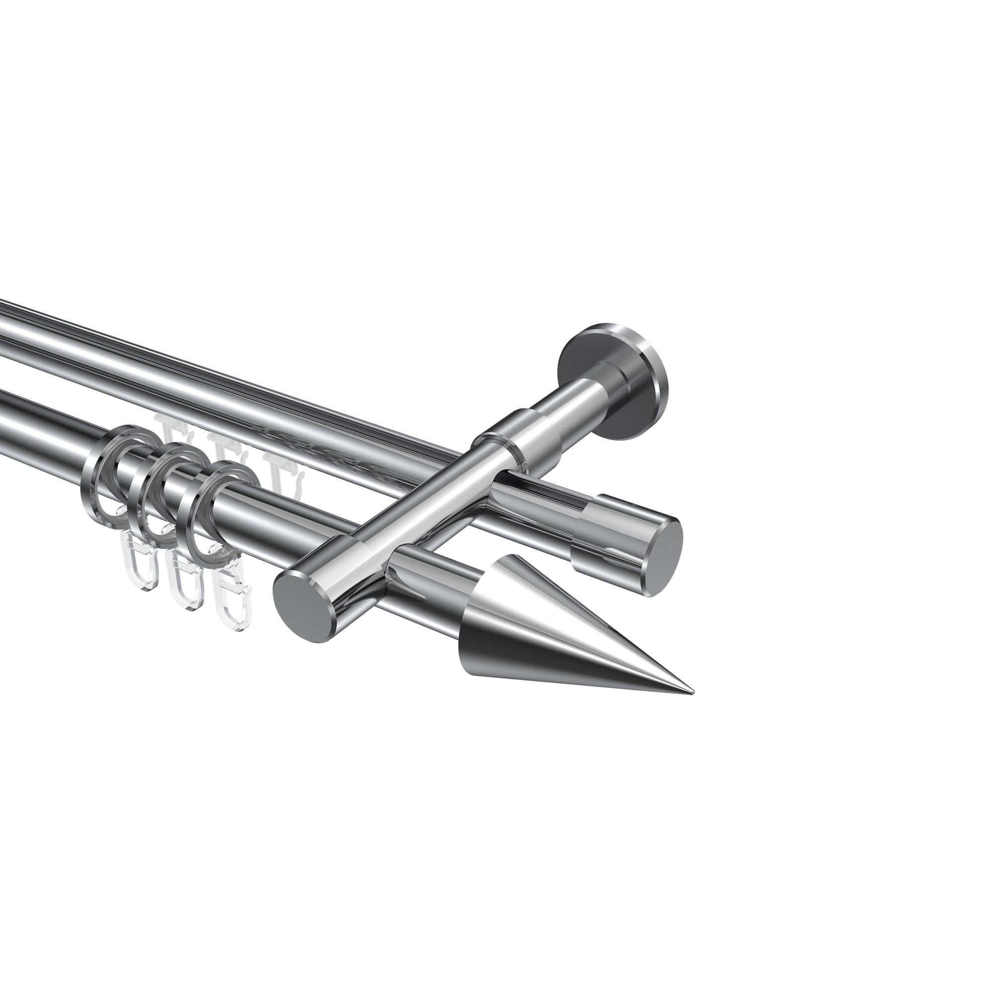 RUNDROHR-INNENLAUF-GARDINENSTANGEN-SET Prestige Savio 260 cm (geteilt in 2 x 130 cm), 2-läufig, 20 mm Ø Chrom - Chromfarben, Metall (260cm) - INTERDECO