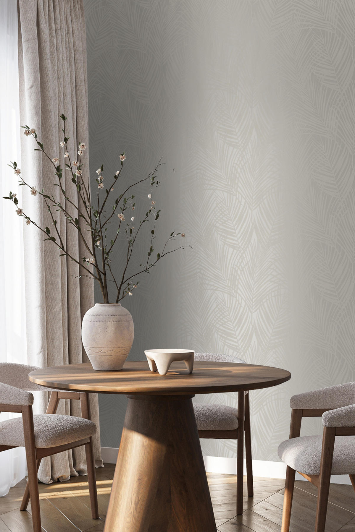 TAPETE Palmenblätter 53 cm x 10.05 m - Grau, Papier (53/1000cm) - Origin Wallcoverings