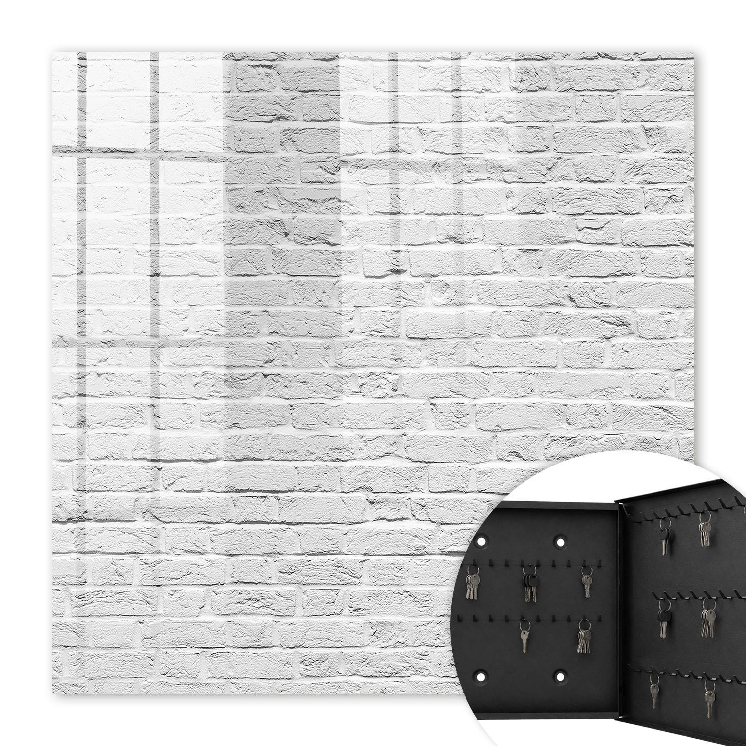 SCHLÜSSELBOX Schwarz 30x30 cm- Türöffnung nach rechts - Ziegelmauer - Grau, Metall (30/30/5cm) - TULUP