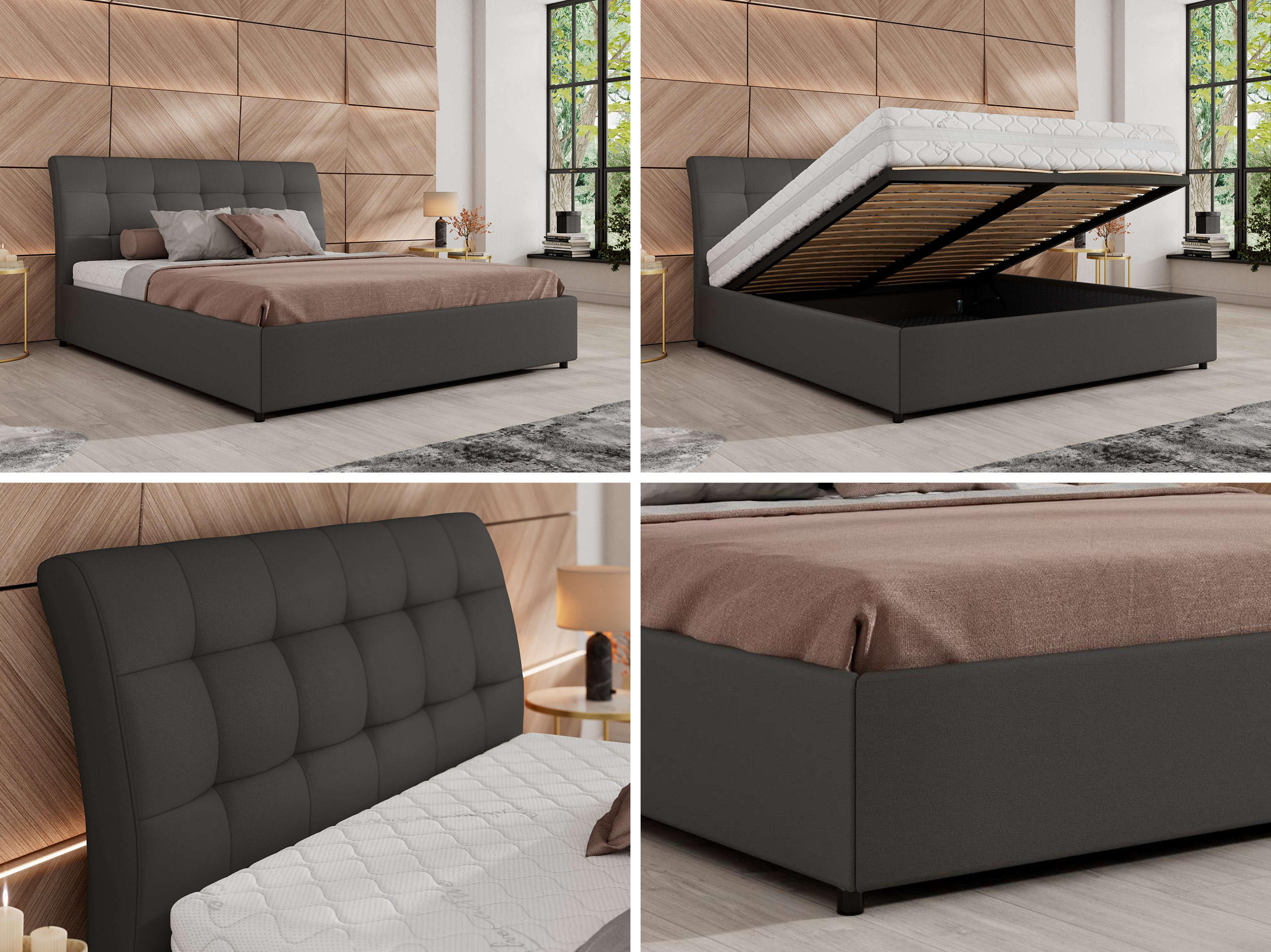 Thumbnail - MKS Polsterbett, Grau, Textil, H3, Rechteckig, 200x200 cm, Oeko-Tex®, Schlafzimmer, Betten, Polsterbetten