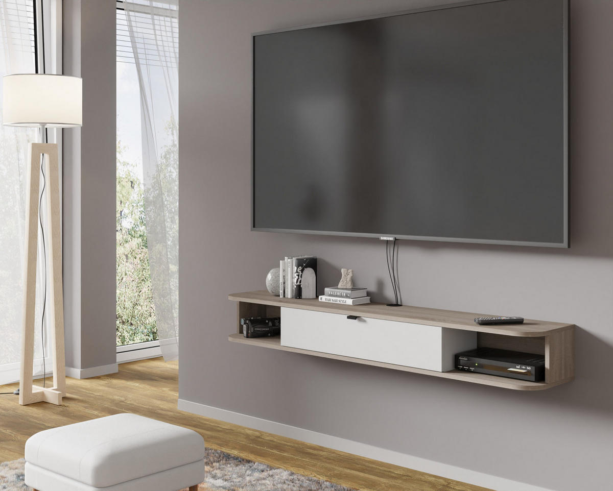 TV LOWBOARD Sonoma Eiche, Weiß 156/20/29 - Weiß/Sonoma Eiche, Holzwerkstoff (156/20/29cm) - RAUMHIRSCH FURNITURE