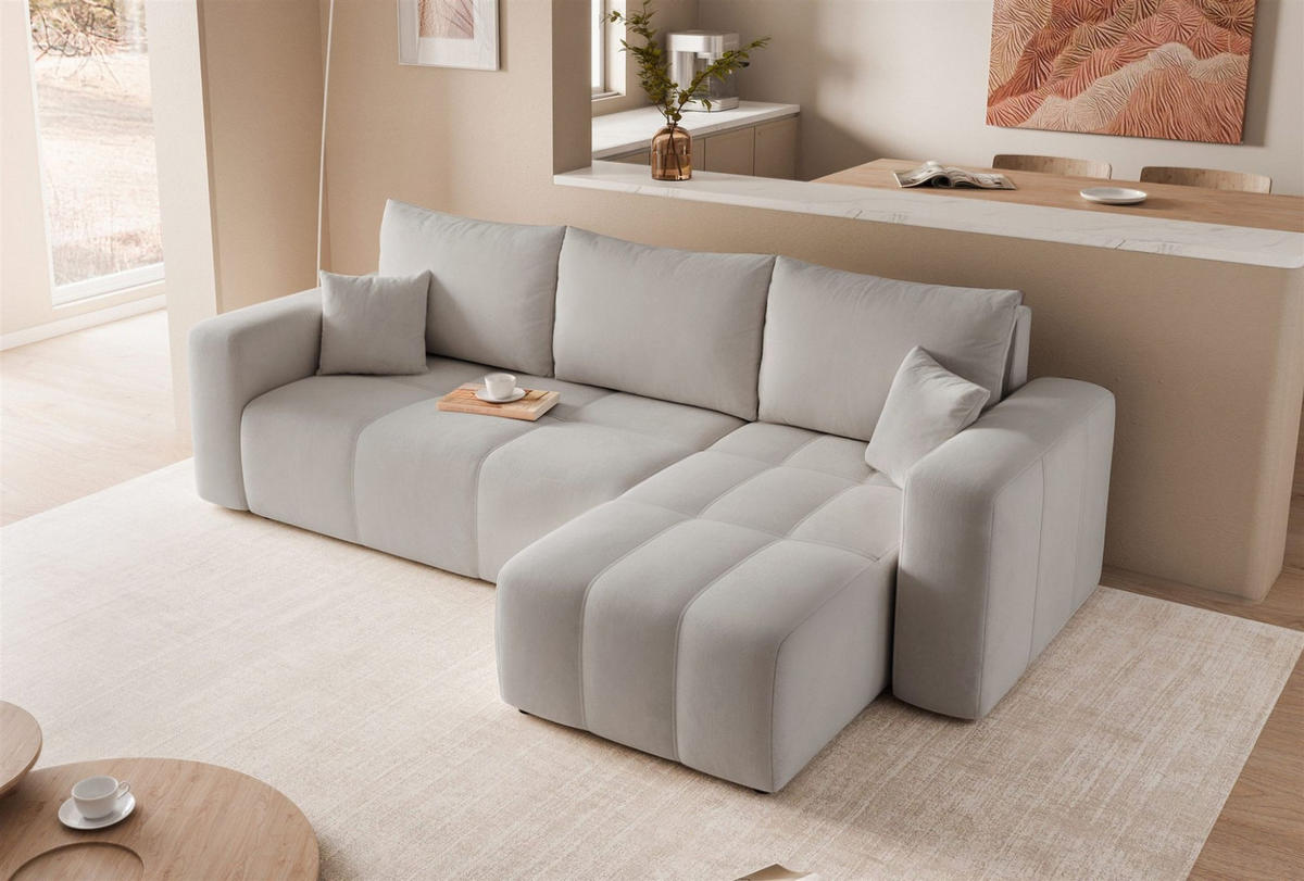 ECKSOFA Leros Mit Schlaffunktion - Hellgrau, Holzwerkstoff/Textil (145/248cm) - Fun Möbel