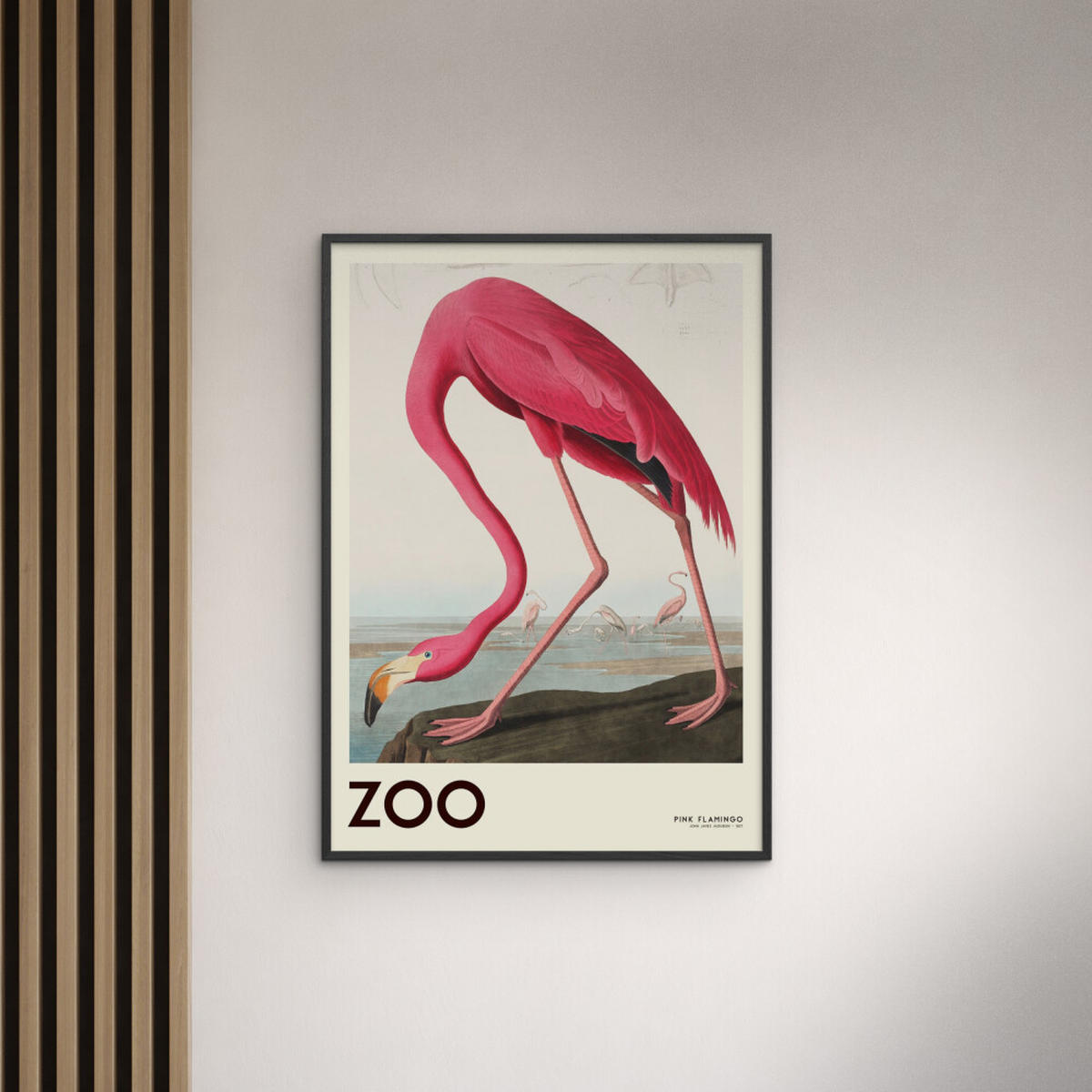 POSTER mit Rahmen A.P. Atelier - The Zoo Collection — Pink Flamingo — Edt. 001 - Pink/Schwarz, Holz/Papier (70/100cm) - Poster&Frame
