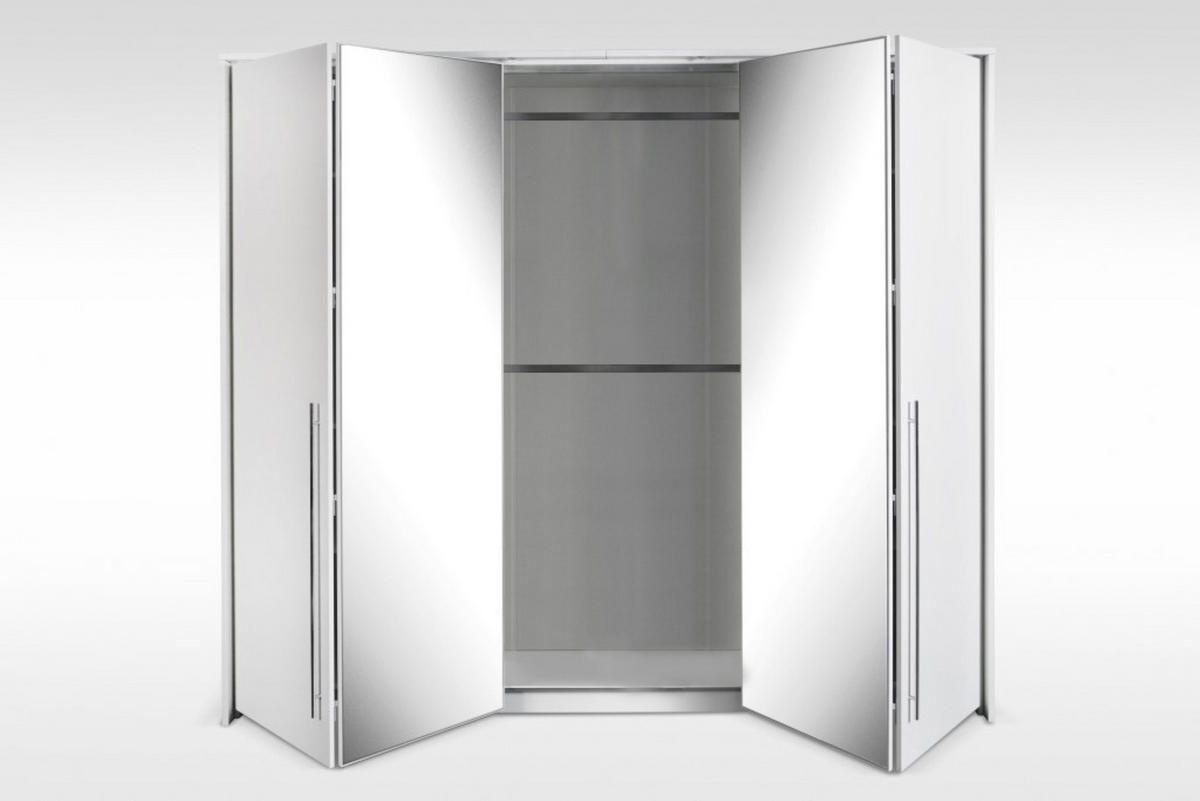 DREHTÜRENSCHRANK QUINN 255/219/65 cm 2-türig mit Spiegel Weiß - Weiß, Holzwerkstoff (255/219/65cm) - MASSENO