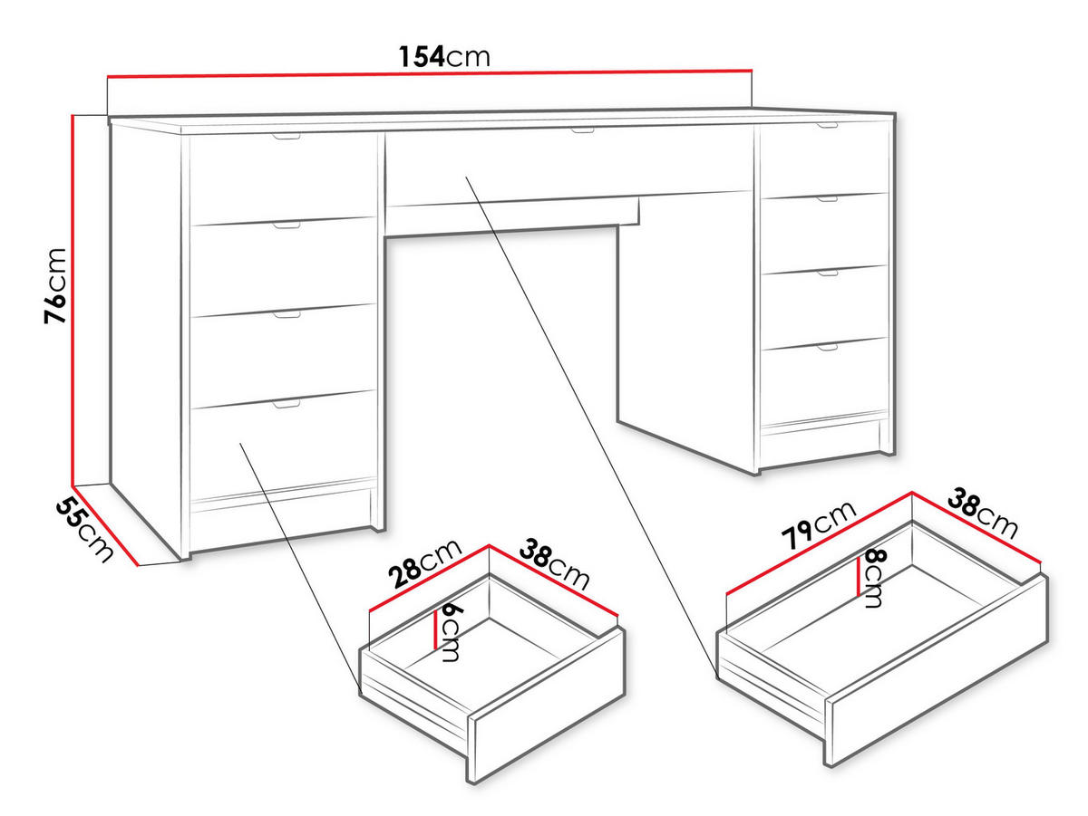 SCHREIBTISCH Tireno Bis - Goldfarben/Schwarz, Holzwerkstoff/Metall (55/154/76cm) - MIRJAN24