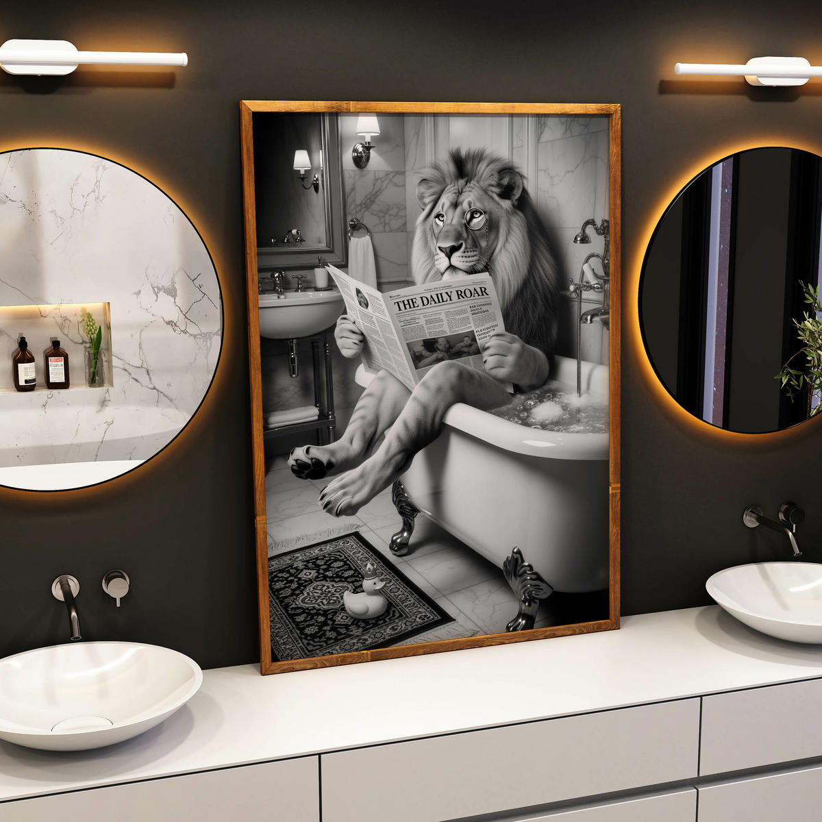 POSTER für Badezimmer WC LÖWE in Badewanne Zeitung Abstraktion 20x30cm - Schwarz/Weiß, Papier (20/30/1cm) - Muralo