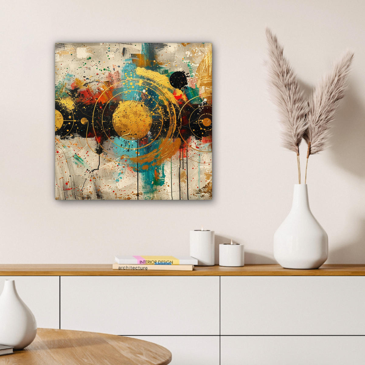 LEINWANDBILD - Abstrakt - Kunst - Gold - Modern - 50x50 - Room Decor - Multicolor, Textil (50/50cm) - MuchoWow