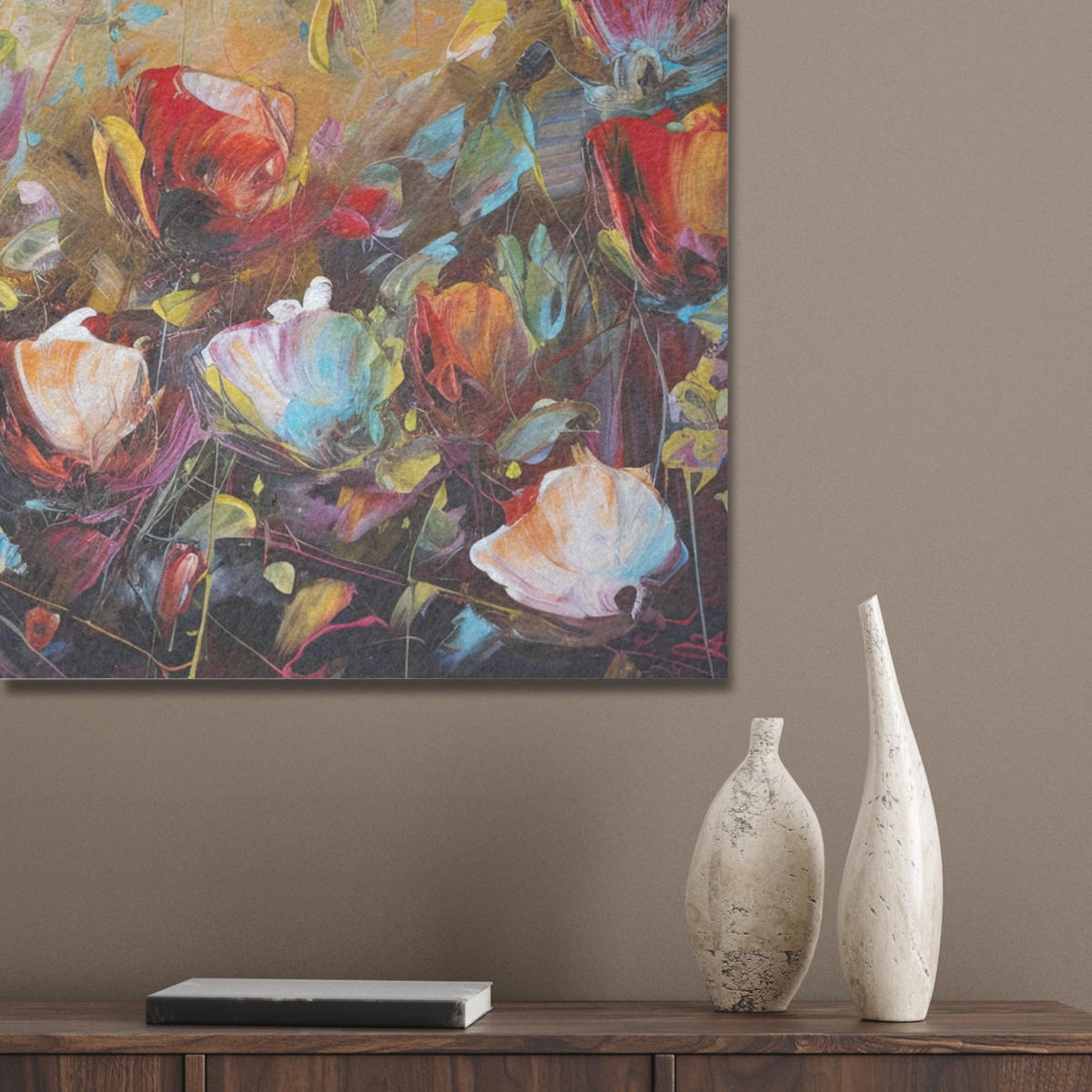 AKUSTIKPANEEL Blumen - Kunst - Natur - Ölgemälde 80x60 cm - Multicolor, Textil (80/0.9/60cm) - MuchoWow