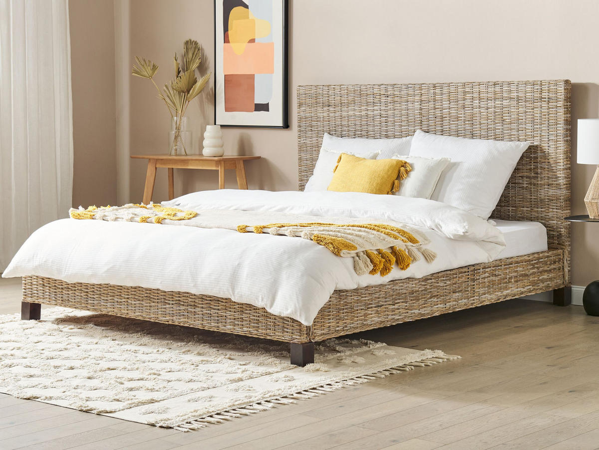 BETT mit Lattenrost 180/200 cm Rattan Naturfarben Salbris - Naturfarben, Naturmaterialen (180/200cm) - Beliani