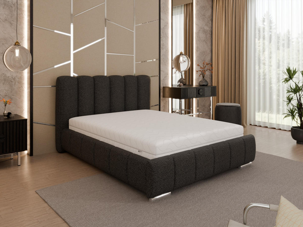 POLSTERBETT Zaira 140x200cm – Elegantes Polsterbett für modernen Wohnstil , Taschenfederkernmatratze Pocket KOKOS (20cm), schwarz - Schwarz, Holz (140/200cm) - Panda Möbel