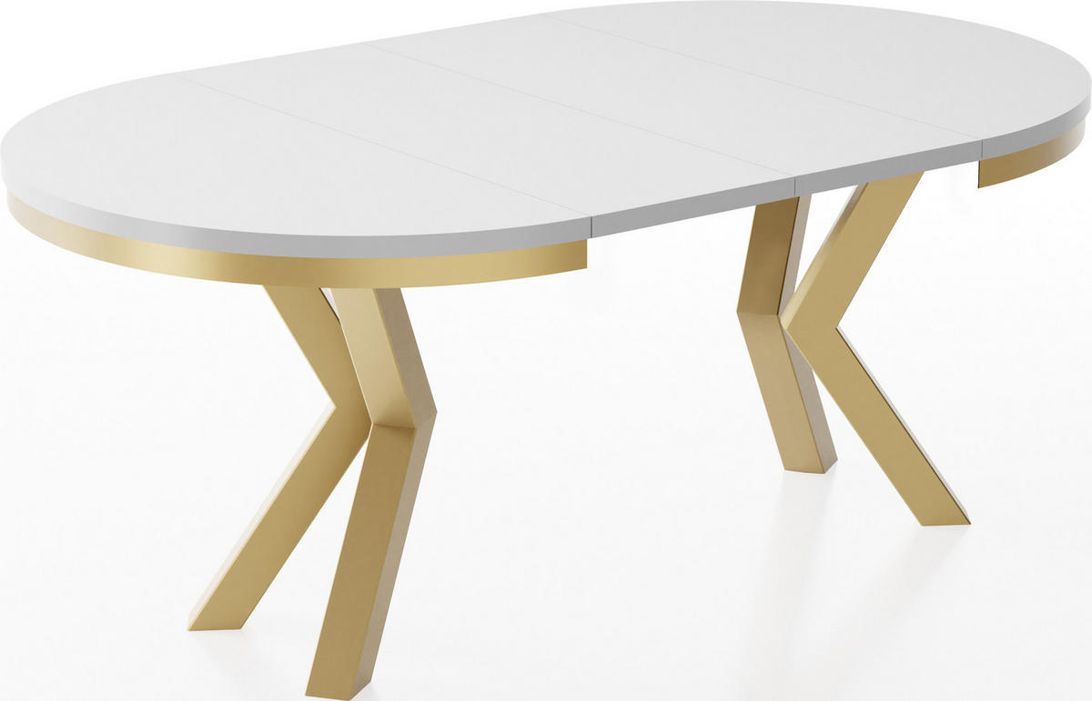 ESSTISCH Clara Gold runder ausziehbarer, Weiß 120-200/120/76 cm - Goldfarben/Weiß, Holzwerkstoff/Metall (120/120/76cm) - WFL GROUP