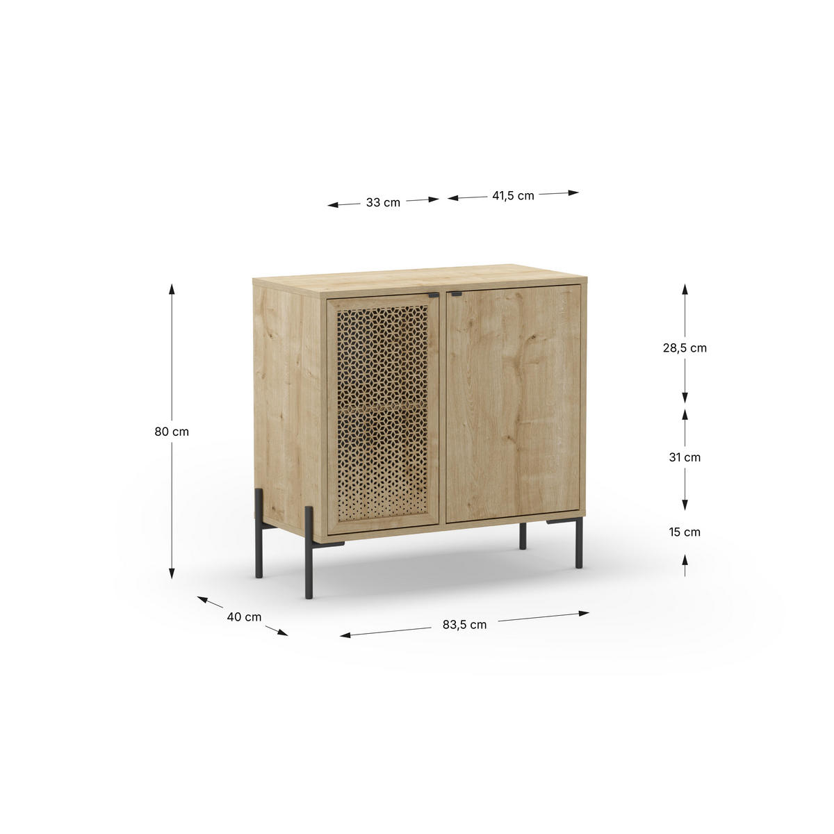 KOMMODE 2 Türen und Metallfüße Inca - L80 cm - Braun, Holz (40/80.3/83.6cm) - Calicosy