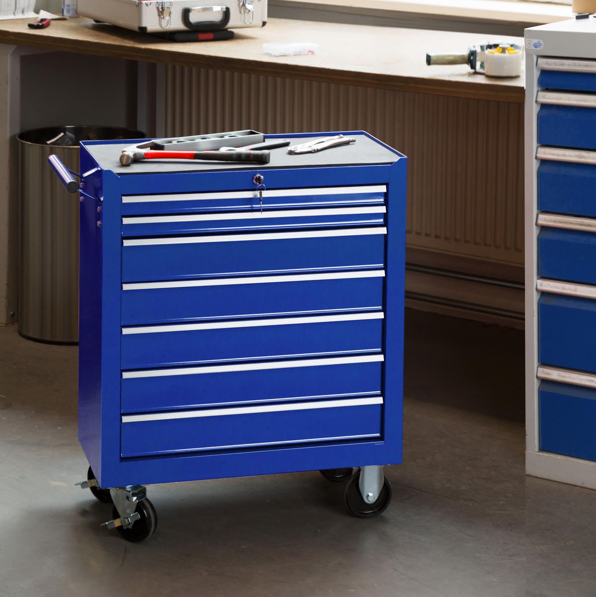 WERKZEUGWAGEN ,Rollen Ø 100 mm,blau - Blau, Metall (33/79/69cm) - tectake