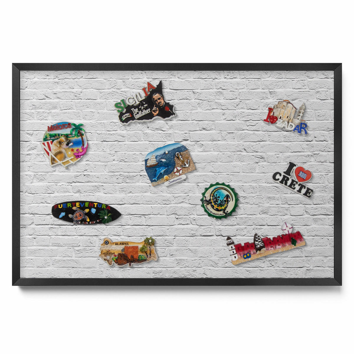 MAGNETTAFEL 60x40 cm Schwarzer Rahmen Ziegelwand Helle Wand - Anthrazit, Metall (60/50/0.4cm) - TULUP