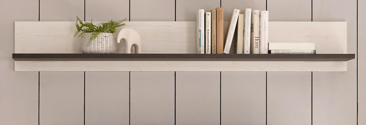 WANDBOARD weiß Pinie, anthrazit, Landhaus, Wandregal 160 cm Bücherregal Stove - Anthrazit/Weiß, Holzwerkstoff (160/30/22cm) - Furn.Design