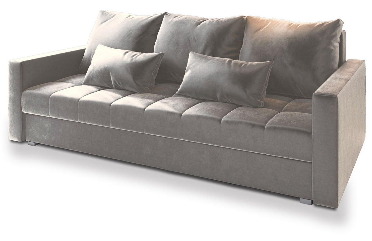 BETTSOFA SIRO Beige Plüsch-Stoff mit Schlaffunktion - Beige, Textil (222/83/86cm) - MASSENO